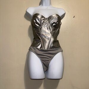 Silver leather bodysuit good condition